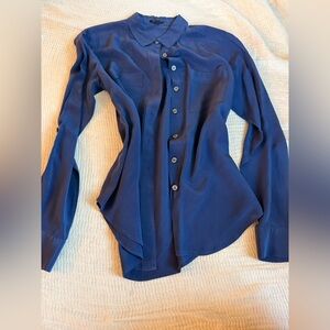 Vintage Ann Taylor Navy 100% Silk Blouse